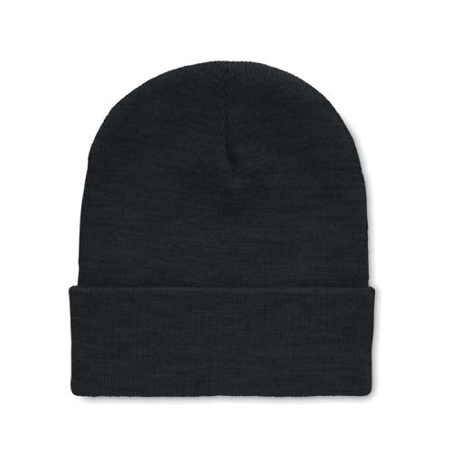 RPET Beanie met omslag Polo zwart