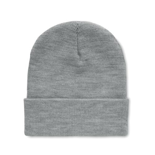 RPET Beanie met omslag Polo wit/grijs