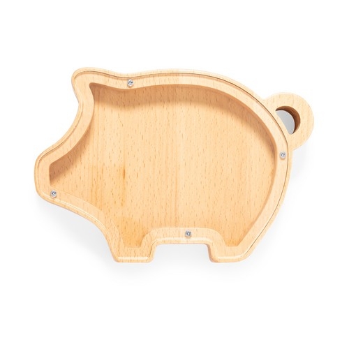 Houten spaarpot met venster Piggy standaard