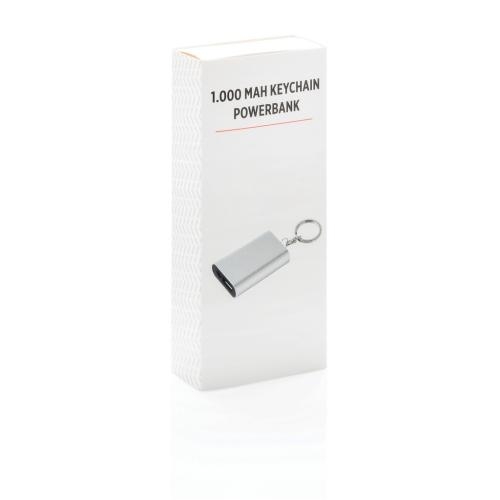 Sleutelhanger met powerbank 1.000 mAh zilver