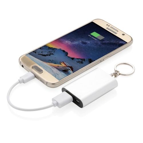 Sleutelhanger met powerbank 1.000 mAh zilver