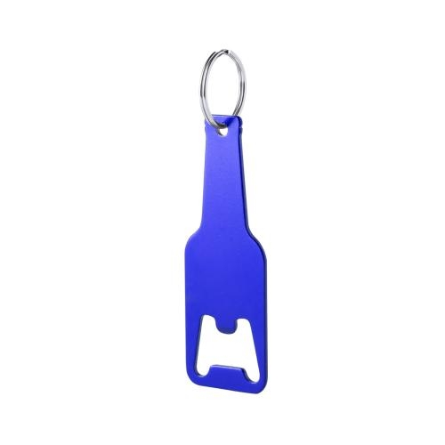 Aluminium flesopener met sleutelhanger blauw