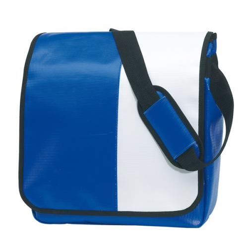 Schoudertas met laptopvak blauw/wit