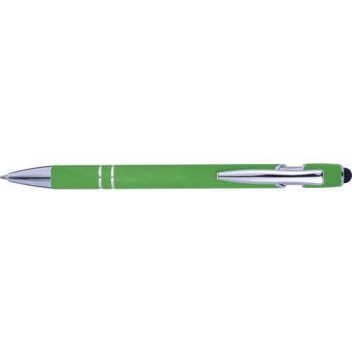 Balpen met rubberen toplaag en stylus lime