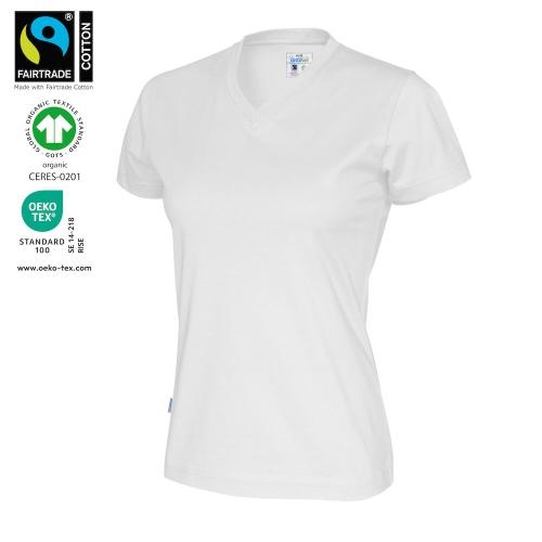 Dames T-shirt V-hals ecologisch Fairtrade katoen wit,l