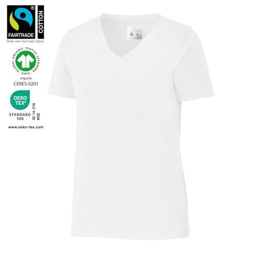 T-shirt V-hals dames slim fit wit,l