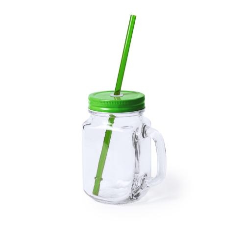 Glazen drinkbeker met rietje groen