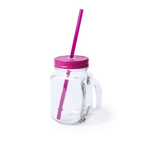 Glazen drinkbeker met rietje fuchsia