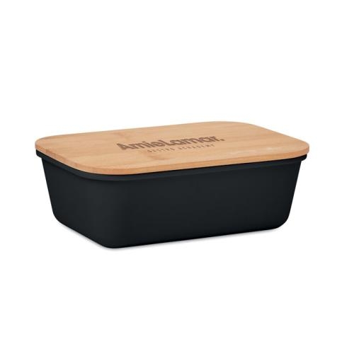 Lunchbox met bamboe deksel Thursday zwart