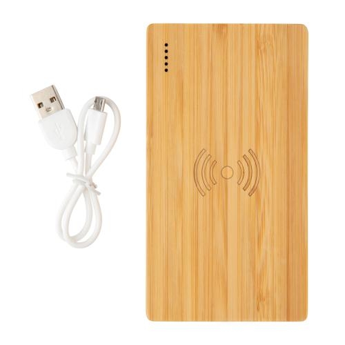 Bamboe 4.000 mAh powerbank met 5W draadloze oplader bruin