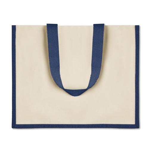 Jute/Canvas boodschappentas Campo de fiori blauw