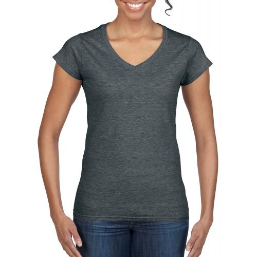 Gildan v-neck dames shirt dark heather,l