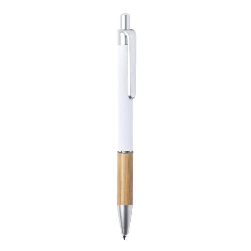 Aluminium pen met bamboe grip wit