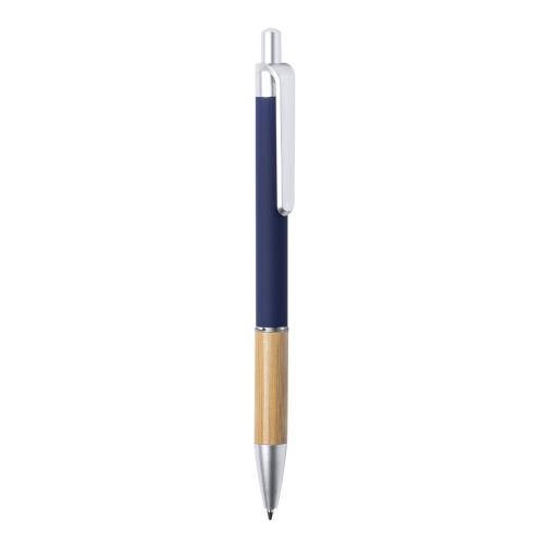 Aluminium pen met bamboe grip marineblauw