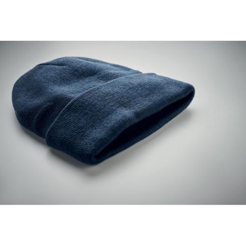 RPET Beanie met omslag Polo blauw