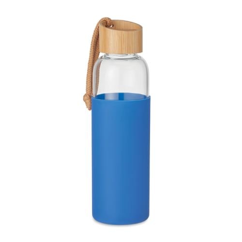 Glazen fles 500 ml in pouch Chai royal blue