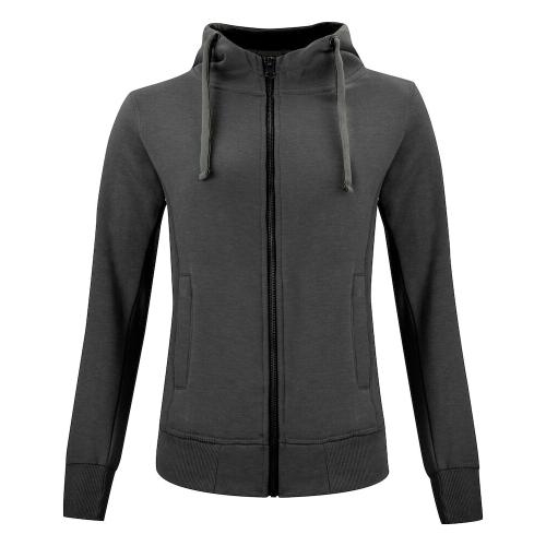 Classic hoodie full zip dames antraciet melange,l