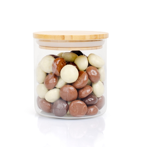 Glazen snoeppot chocolade mix kruidnoten