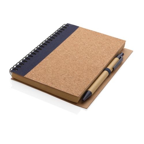 Kurk spiraal notitieboek met pen blauw