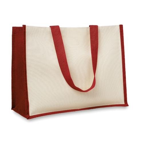 Jute/Canvas boodschappentas Campo de fiori rood