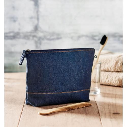 Gerecycled denim toilettasje Style pouch blauw