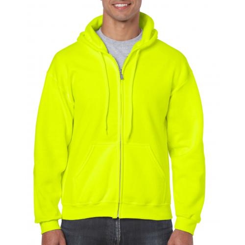 Unisex hooded zip sweater safety green,l
