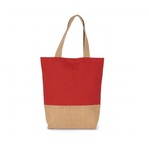 Shopper van katoen en verlijmde jutedraad arandano red/natural