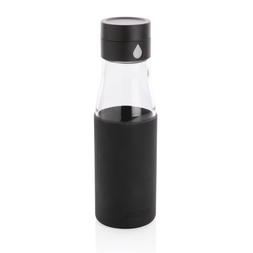 Ukiyo glazen hydratatie-trackingfles met sleeve zwart