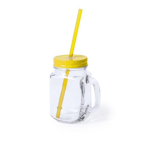 Glazen drinkbeker met rietje geel