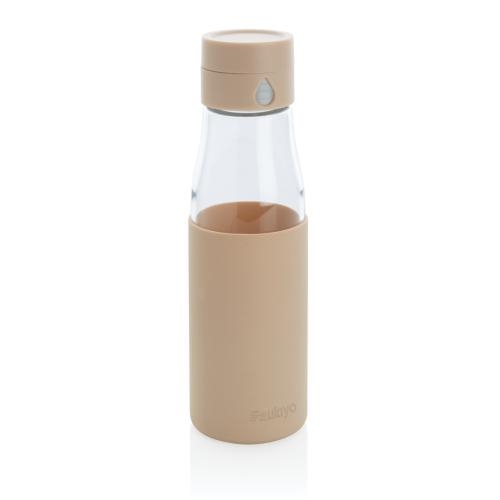 Ukiyo glazen hydratatie-trackingfles met sleeve bruin