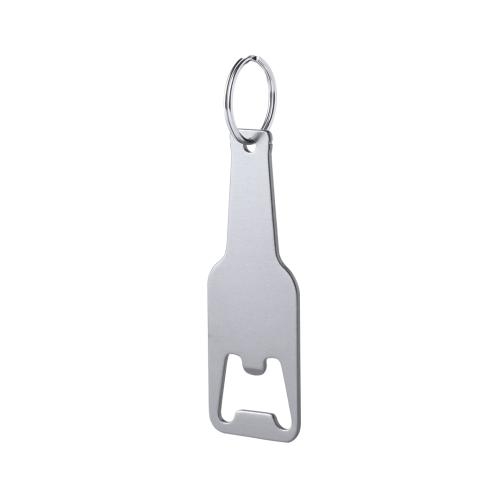 Aluminium flesopener met sleutelhanger zilver