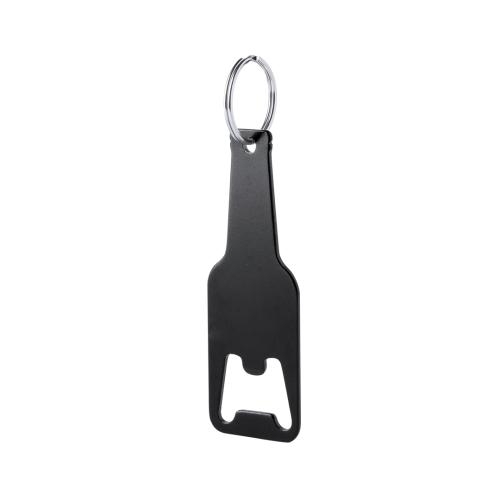 Aluminium flesopener met sleutelhanger zwart