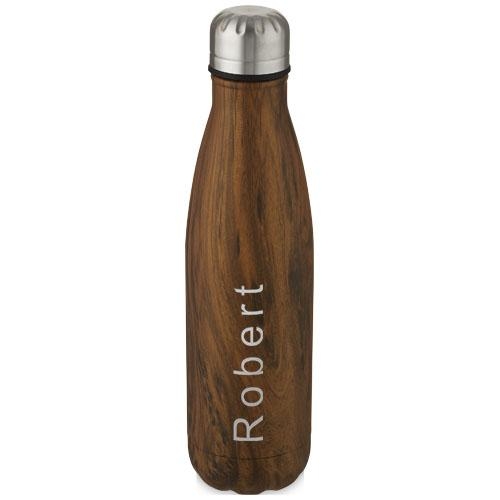 RVS fles met houtprint 500 ml heather naturel